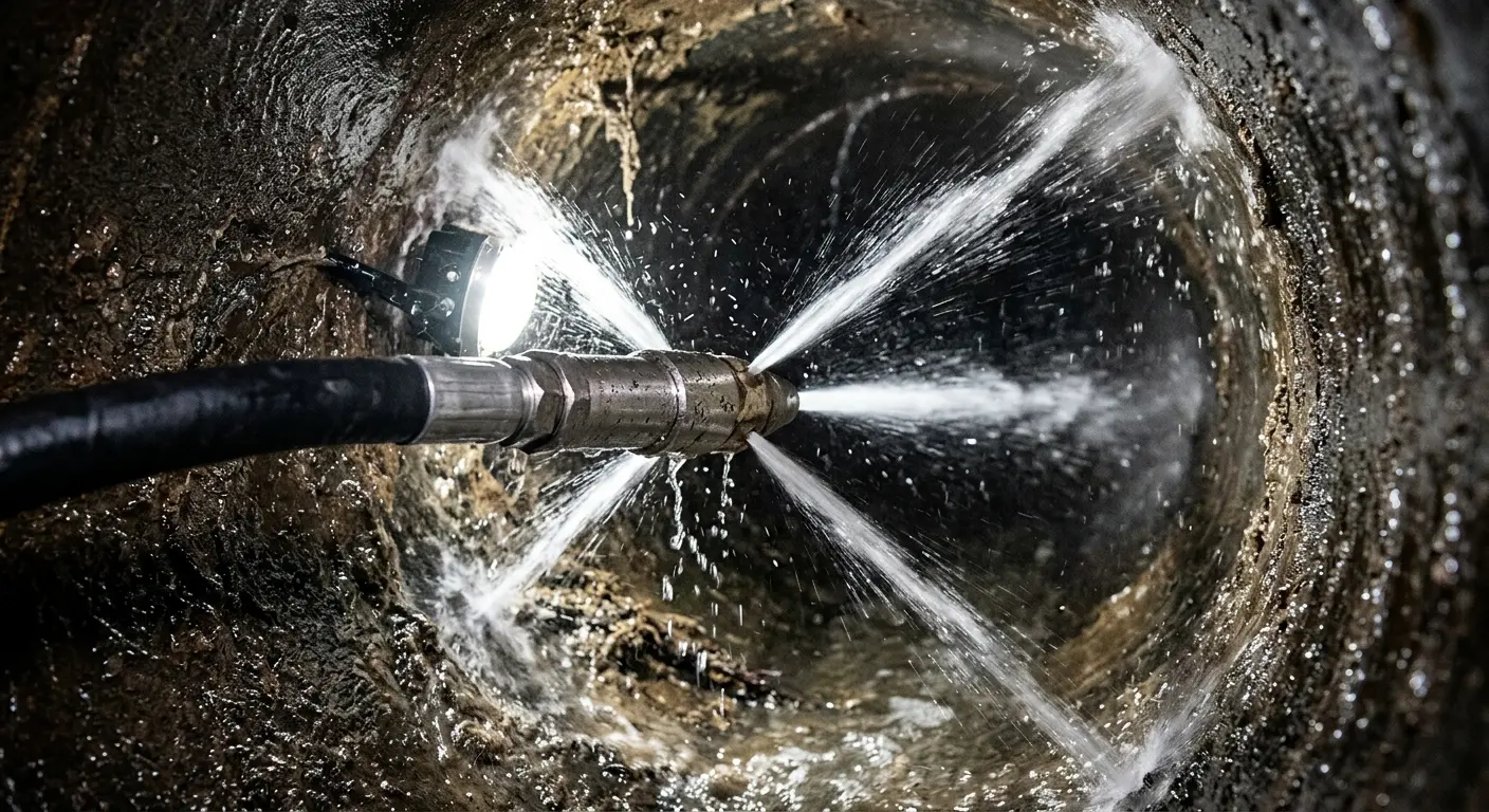 High-pressure hydro jetting nozzle cleaning sewer pipe for Sewer Line Relining in Arkadelphia